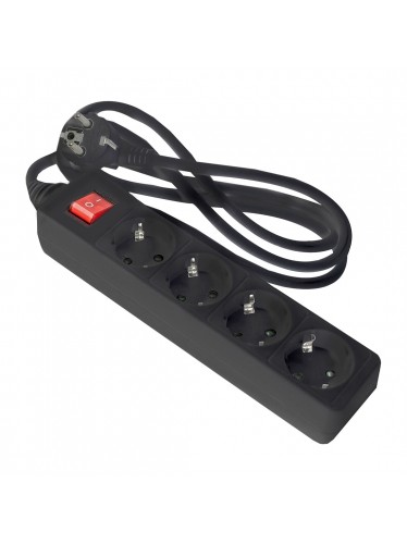 BLOCO DE TOMADAS PRETO COM INTERRUPTOR COM FIO - 021020